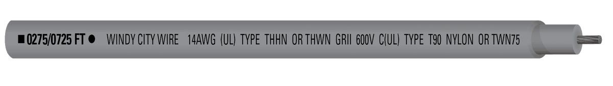 Windy City Wire 31407 (031407) 14 AWG 1 Conductor Stranded THHN 600V Wire, Gray Jacket, 1000 ft
