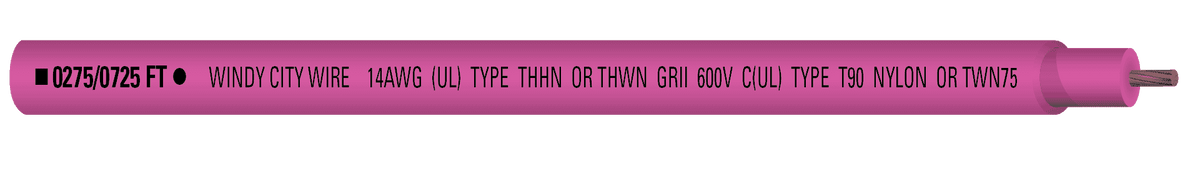 Windy City Wire 31408 14 AWG Stranded THHN/THWN Single Conductor Wire, 600V, Pink, 1000 ft