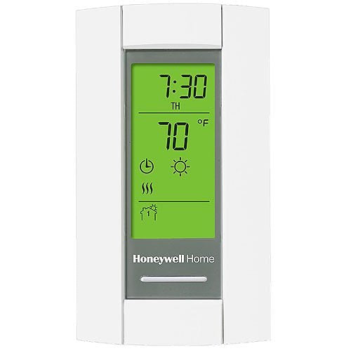 Resideo Honeywell Home LineVoltPro digital electric heat thermostat with digital display and control buttons.