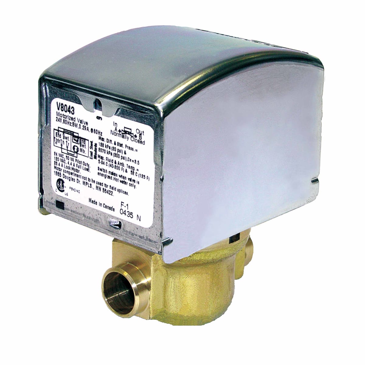 Resideo V8043E5004/U 1/2" Sweat Connection Zone Valve, normally closed, w/ manual opener (24v)