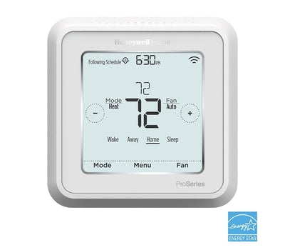 Honeywell Home Z-Wave T6 Pro programmable thermostat with touchscreen display and smart scheduling features.