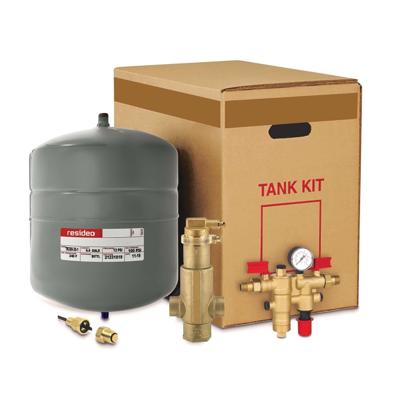 Resideo TK30PV100SNK/U NK300S Boiler Trim Kit w/ Check Valve, 1" Sweat Air Eliminator, & 4.4 Gal. Expansion Tank, TK30PV100SNK