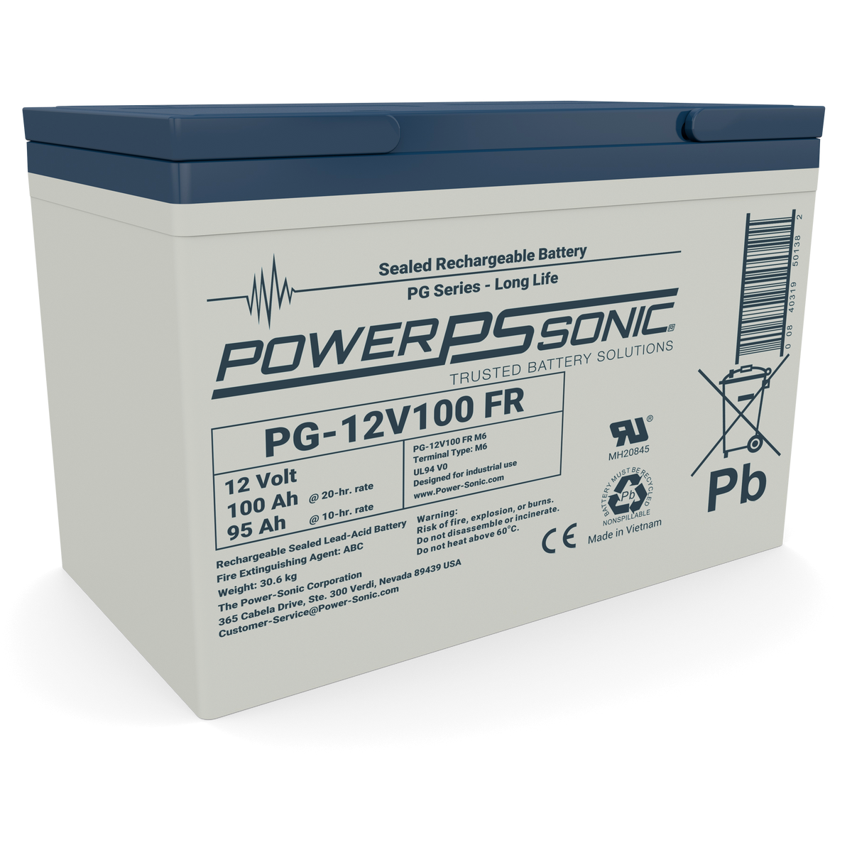 Power Sonic PG-12V100 M6 FR PG-12V100 M6 FR;LongLife;98.8AH 20hr Cap;V0