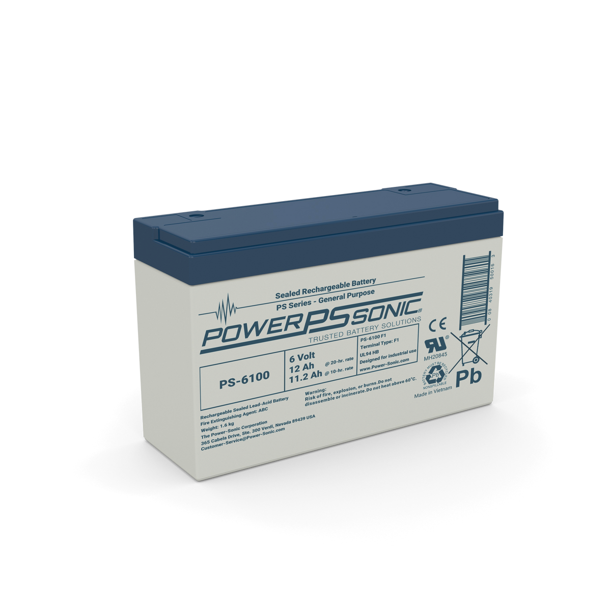 Power Sonic PS-6100F1 - ECOM PS-6100F1 6V12A Battery+ind.box; ECOM