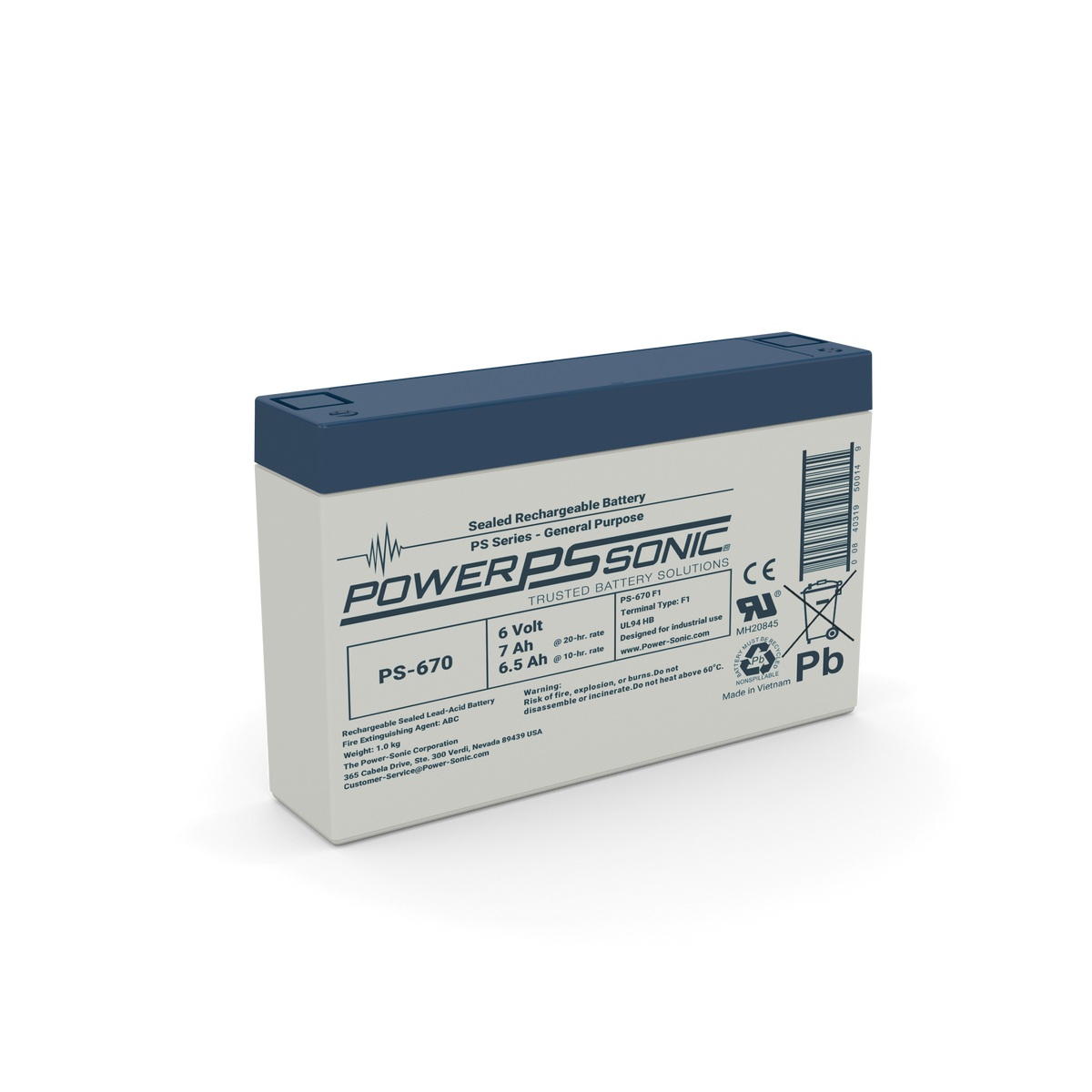 Power Sonic PS-670F1 - ECOM PS-670F1 6V7A Battery+ind.box;ECOM