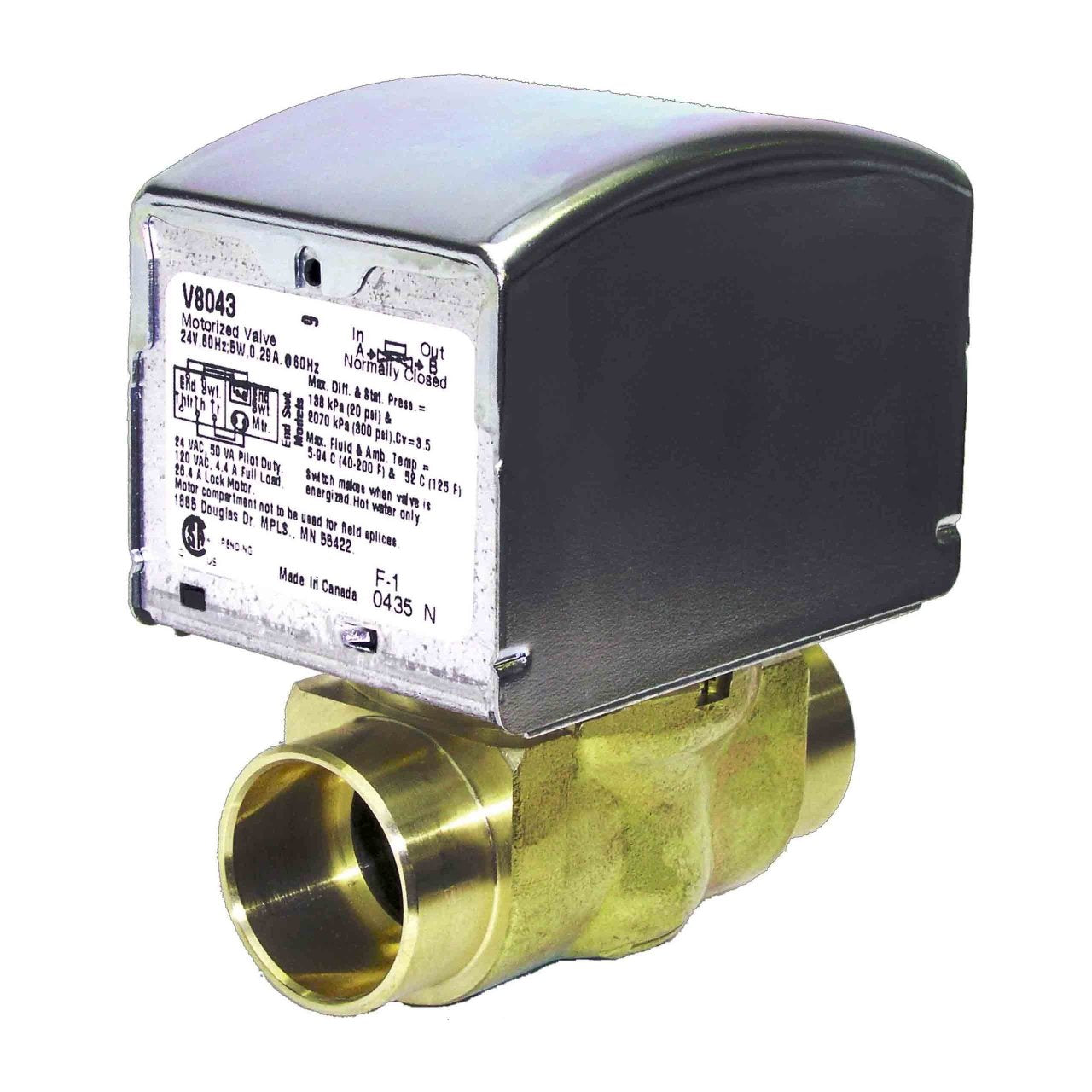 Resideo V8043E5079/U 1" Sweat Connection Zone Valve, normally closed, w/ manual opener, 8 Cv (24v)