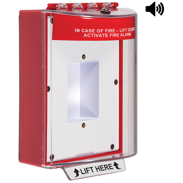 STI STI-13420FR Universal Stopper Dome Cover with Horn, Enc. Backbox, Sealed Mt Plate, Red Housing, Fire Label