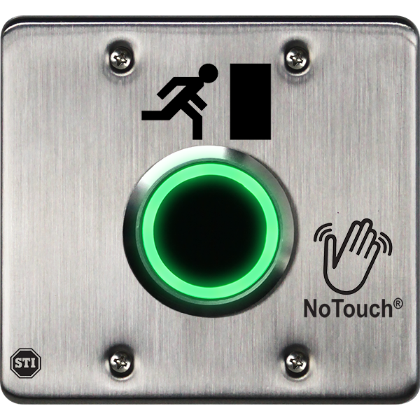 STI NT-SS200-EN US Double Gang Mount No Touch Stainless Steel Button - Running Man (Door) Symbol
