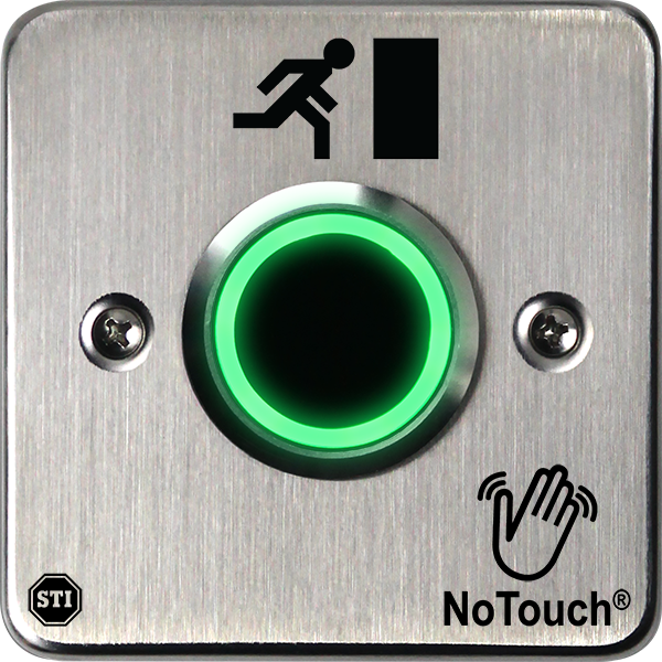 STI NT-SS300-EN European Single Gang Mount No Touch Stainless Steel Button - Running Man (Door) Symbol
