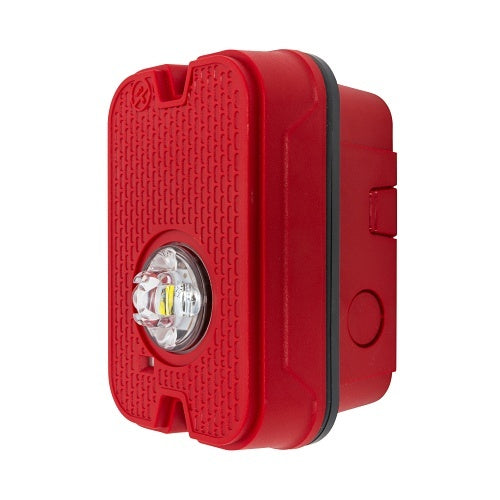 System Sensor SGRKLED-P L-Series outdoor wall-mounted red LED strobe fire alarm with compact design.