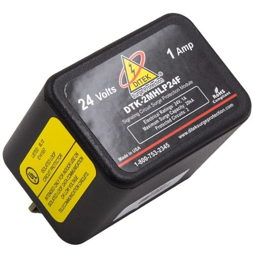 Ditek DTK-2MHLP24F 24V 2-pair modular alarm panel protector with fuse, surge protection device for security systems.