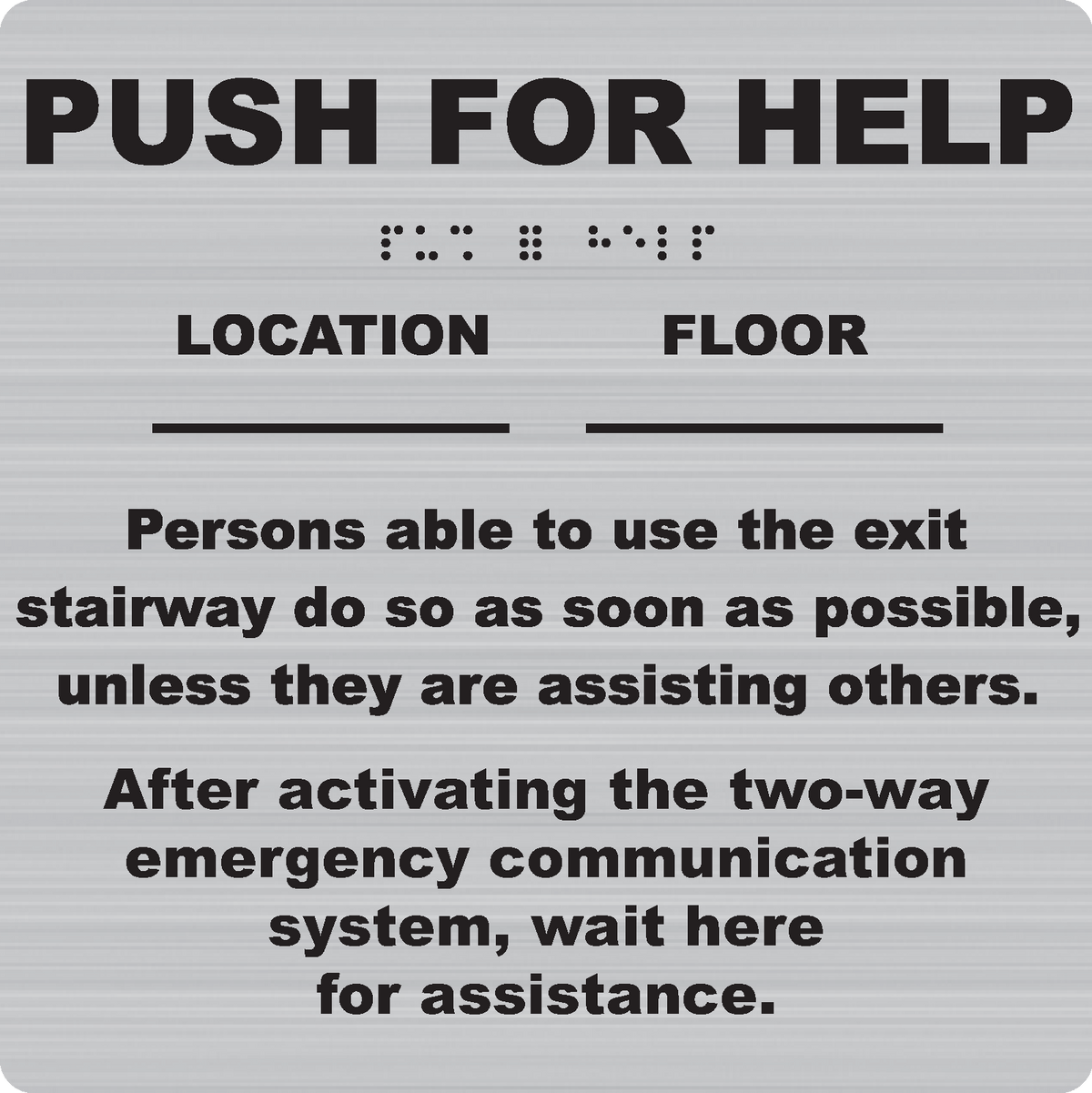 Talkaphone ETP-SIGN-PFH3 Instructional Sign, "PUSH for HELP", Brushed Silver