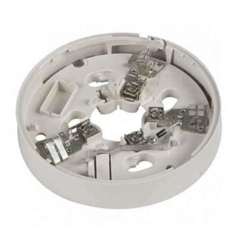 System Sensor B401 two-wire detector base installed on a ceiling, standard base for fire alarm system detection.