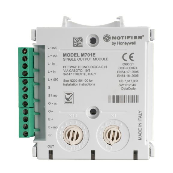 Notifier M701E Analogue Addressable SINGLE OUTPUT Control Module Complete with End of Line Resistor, Plug-in Screw Connections, Direct Decade Address