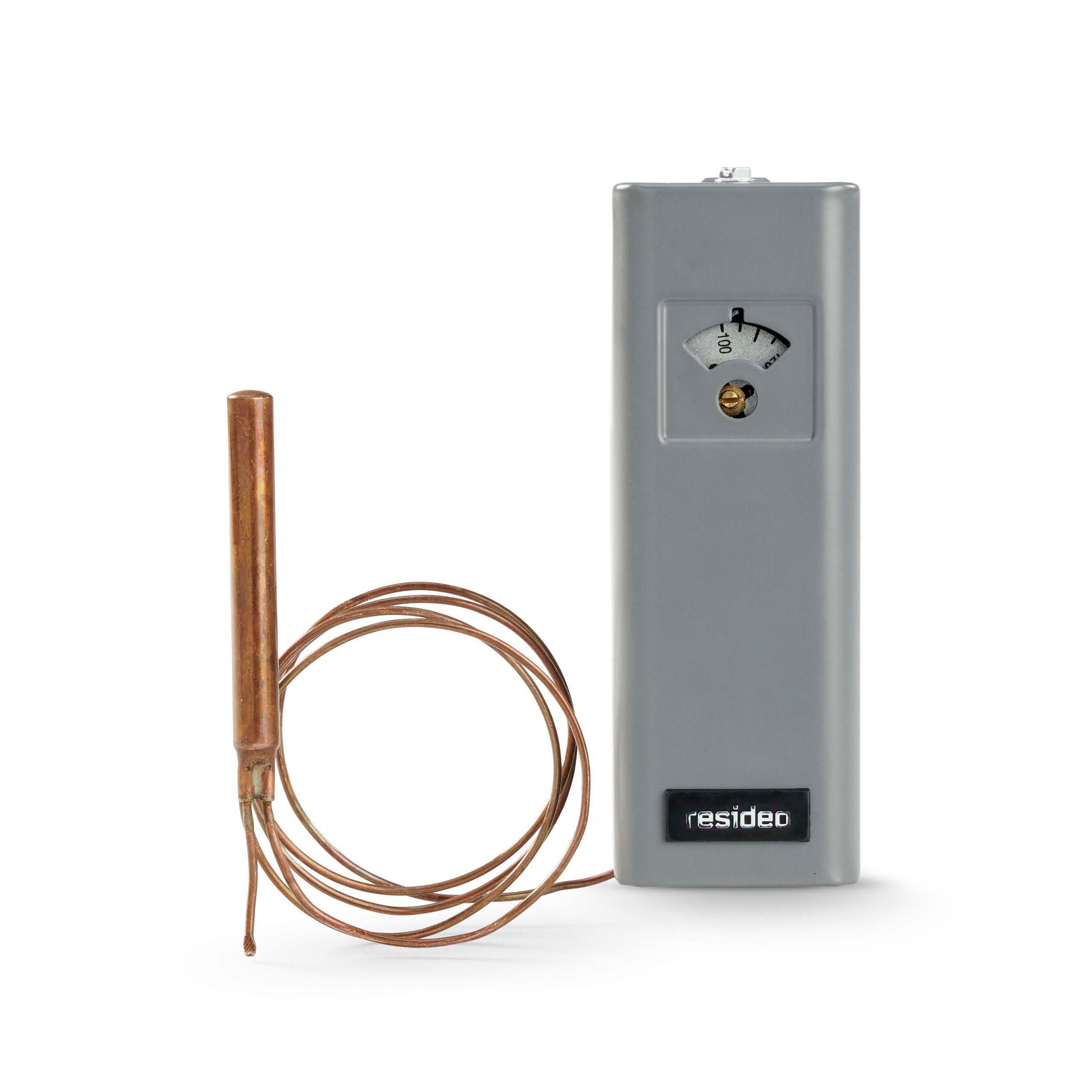 Resideo L8100B1128/U High-limit Aquastat® controller operates at 100 F to 180 F with 39 in long capillary