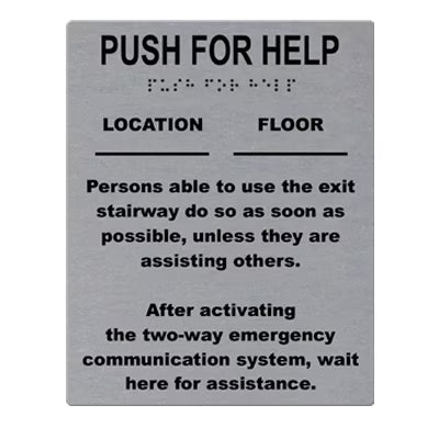 Rath Communications 7049SS fire alarm area of refuge instruction sign, 6x8 inches, mounted on wall with clear safety instructions