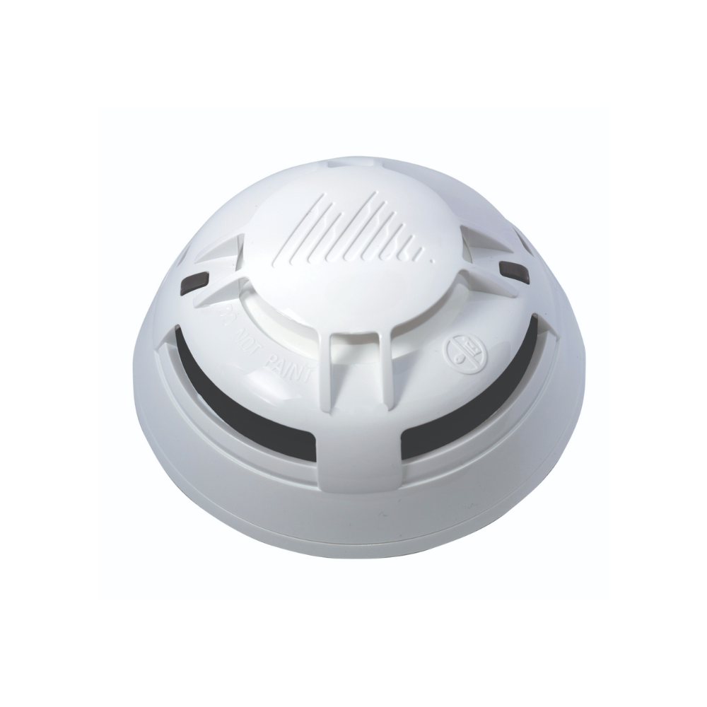 Mircom MIX-4010 4000 Series photoelectric smoke detector without isolation, mounted on ceiling with wiring visible