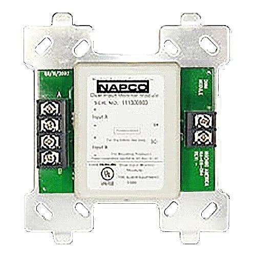 Napco 2-zone dual input monitor expander for fire alarm systems, shown with ports and input controls on a white background.