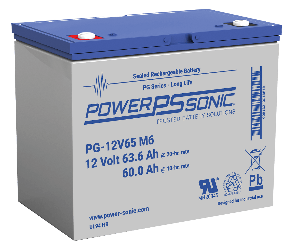 Power Sonic PG-12V65 M6 PG-12V65 M6;LongLife;63.6AH 20hr Cap