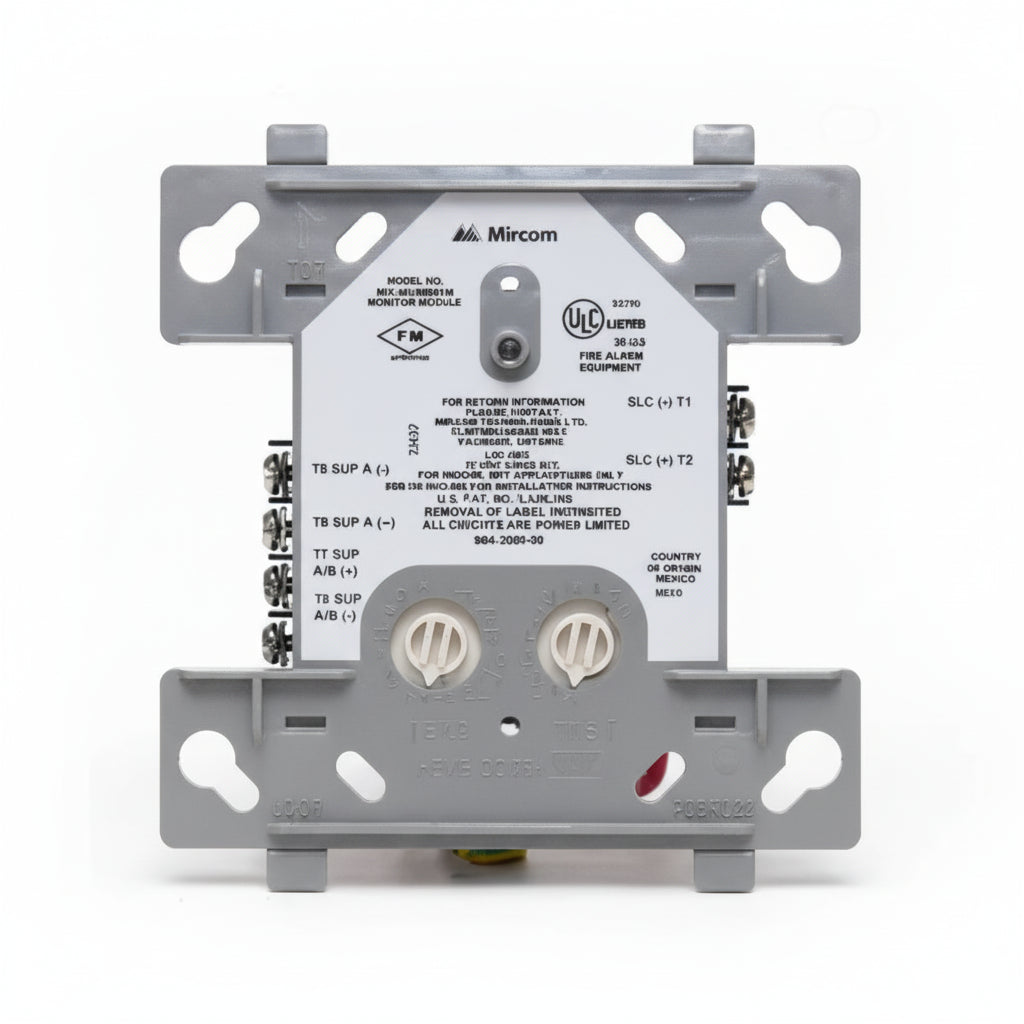 Mircom MIX-M502MAPA fire alarm interface module showing circuit connections and interface ports on a technical diagram.
