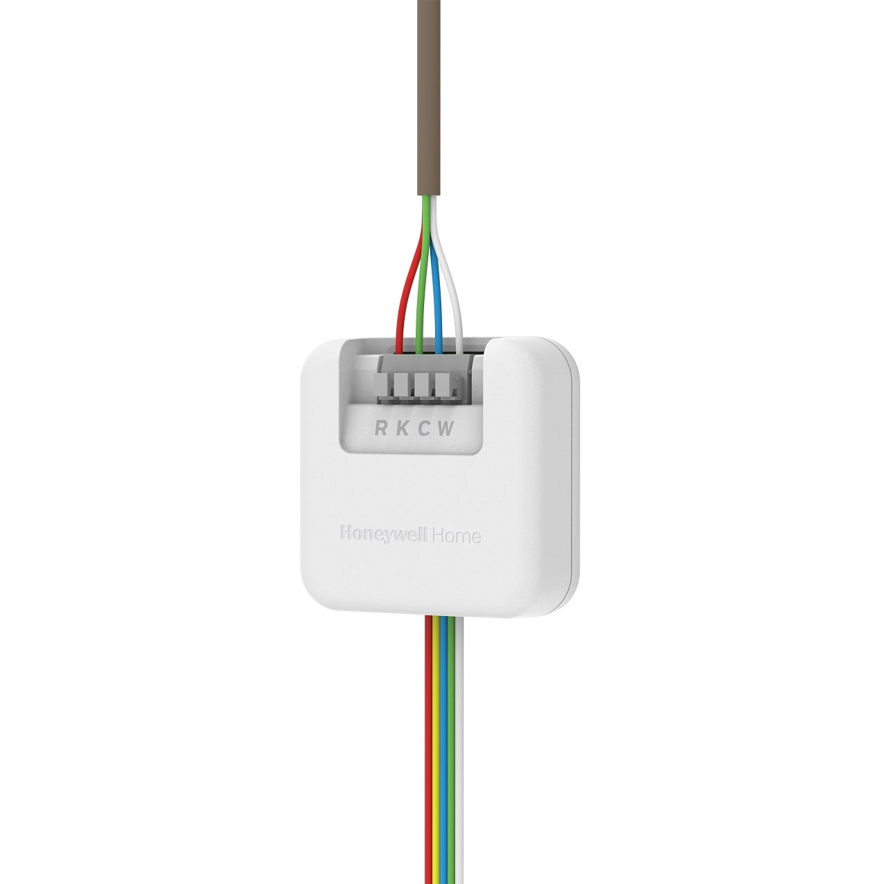 Honeywell Home THP9045A2098 C-Wire Adapter for fire alarm systems, shown connected to a smoke detector.