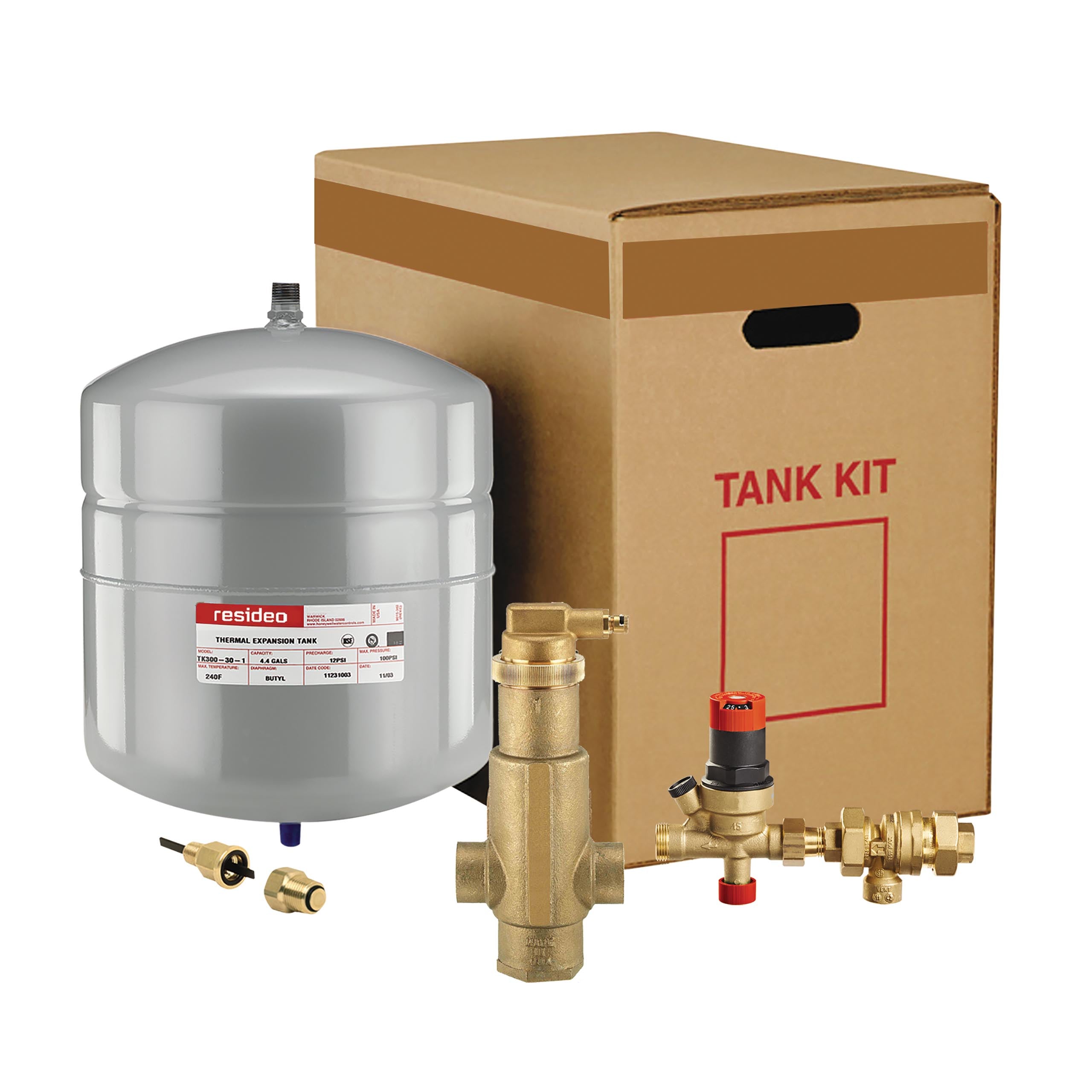 Resideo TK30PV100FM/U TK30 Boiler Trim Kit w/ Check Valve, 1" NPT Air Eliminator, & 4.4 Gal. Expansion Tank, TK30PV100FM