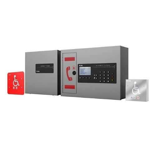 Eaton Wheelock MX16CELL VoCALL 16 US digital area of refuge fire alarm system with control panel and indicator lights.