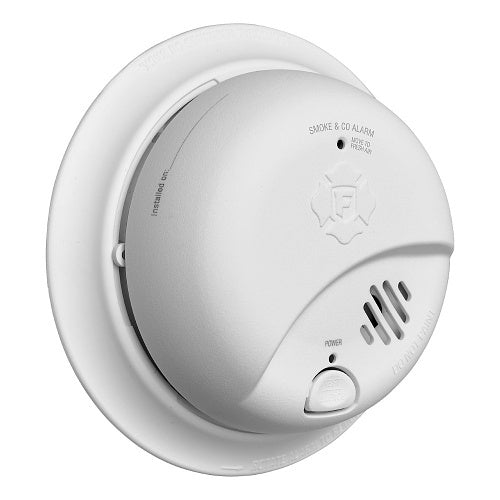 BRK SMICO110 smoke and carbon monoxide alarm mounted on ceiling in a home for fire and CO safety.