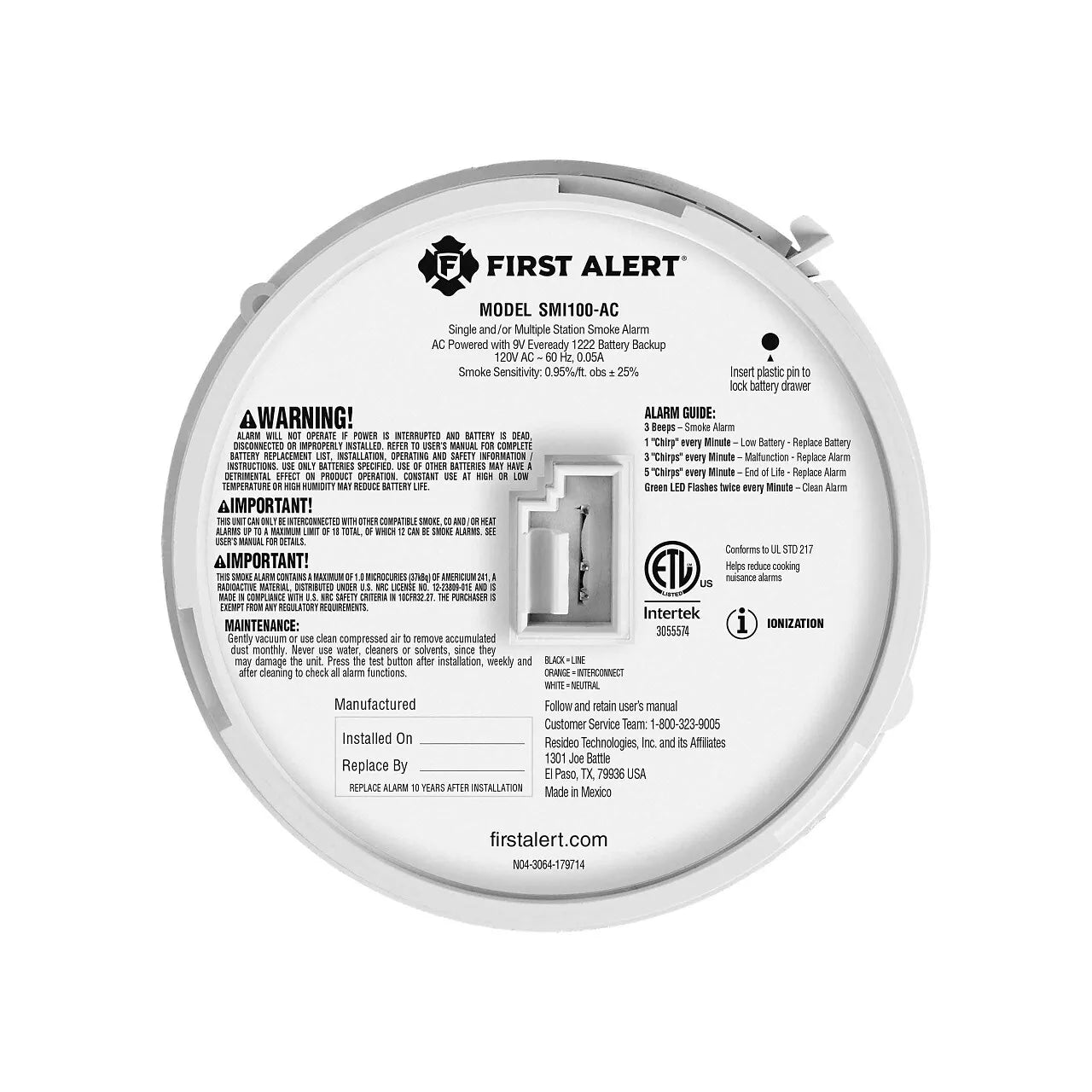 BRK SMI100 - AC Interconnect Hardwire Smoke Alarm with Battery Backup (1046836)
