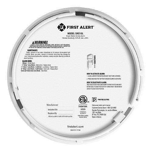 BRK SM210L 10-year battery smoke alarm with safety path light, mounted on wall, showing alarm and LED indicators.