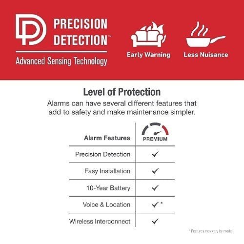 BRK SM210L 10-year battery smoke alarm with safety path light, mounted on ceiling, features digital display and test button.