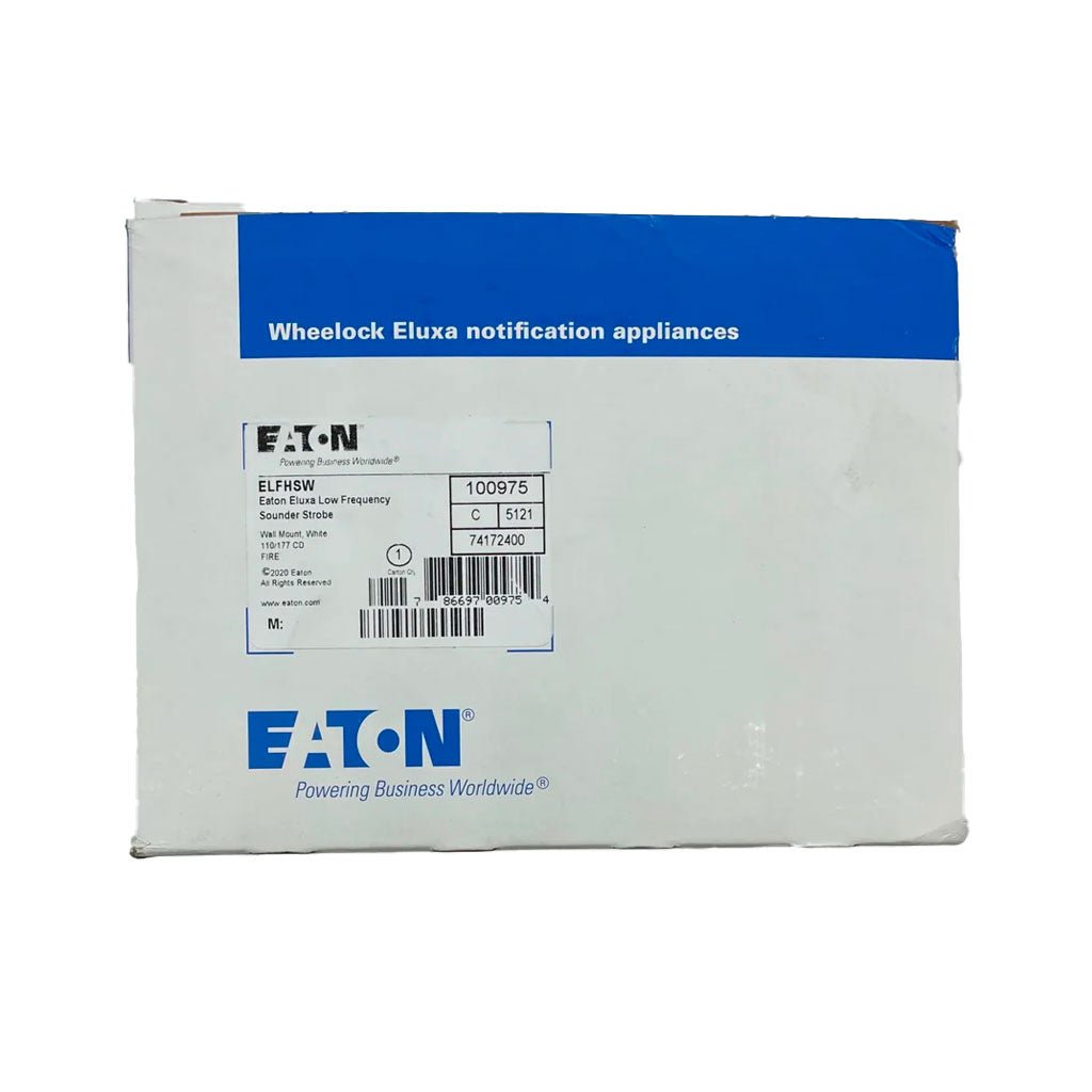 Eaton Wheelock ELFHSW Eluxa LED low-frequency horn strobe with bright light and loud sound for emergency alert systems.