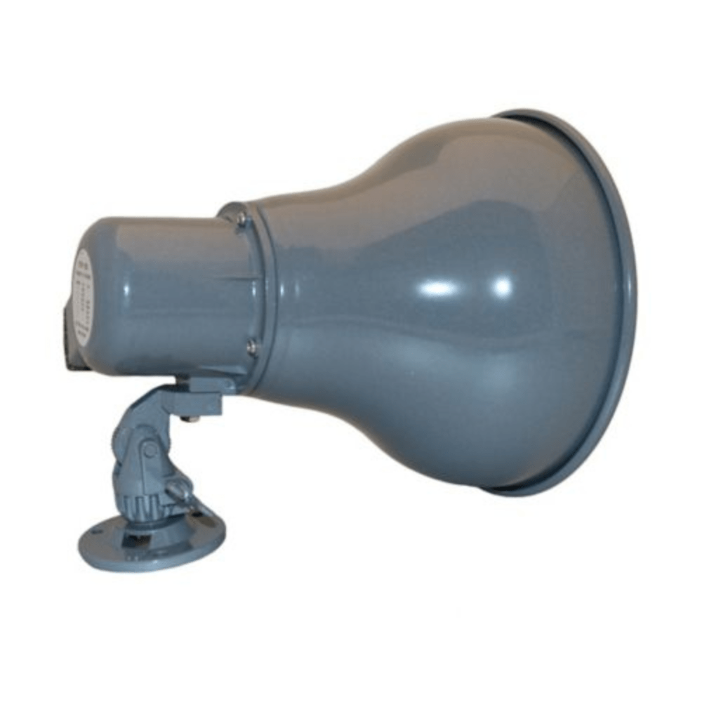Gray Eaton Wheelock STH-15S loudspeaker mounted on a beam or pillar, designed for public address and sound reinforcement.
