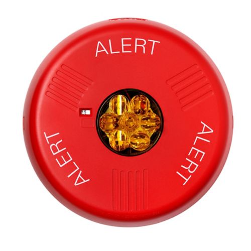 Eaton Wheelock Eluxa Strobe LED ceiling light in red, alert signaling device for safety and emergency notification.