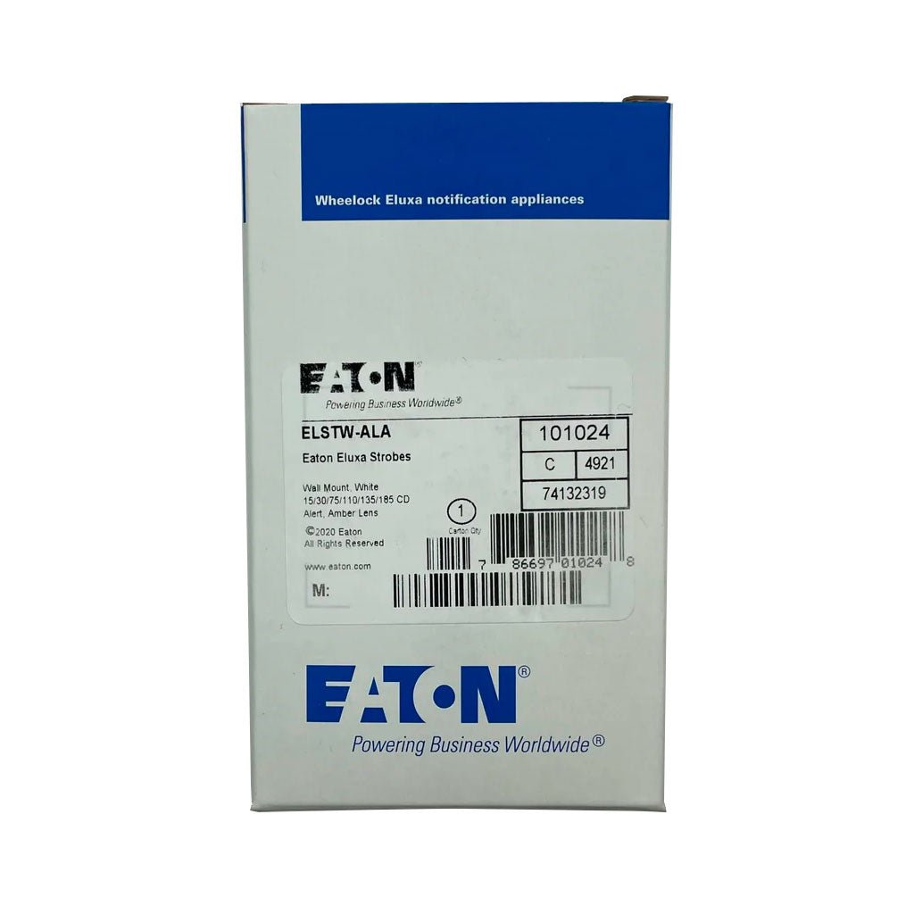 Eaton Wheelock Eluxa Strobe LED wall alert in white, designed for visual warning and safety signaling.