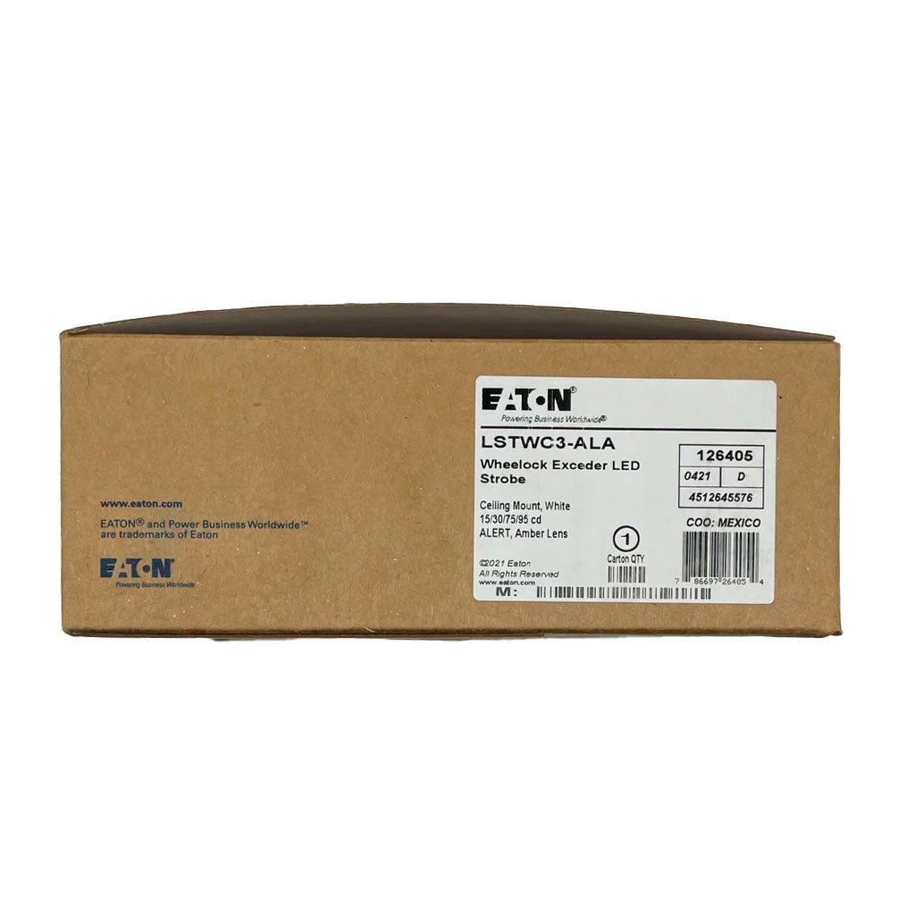 Eaton Wheelock Exceder LED3 Strobe light with bright flashing illumination, mounted for emergency or signaling applications.