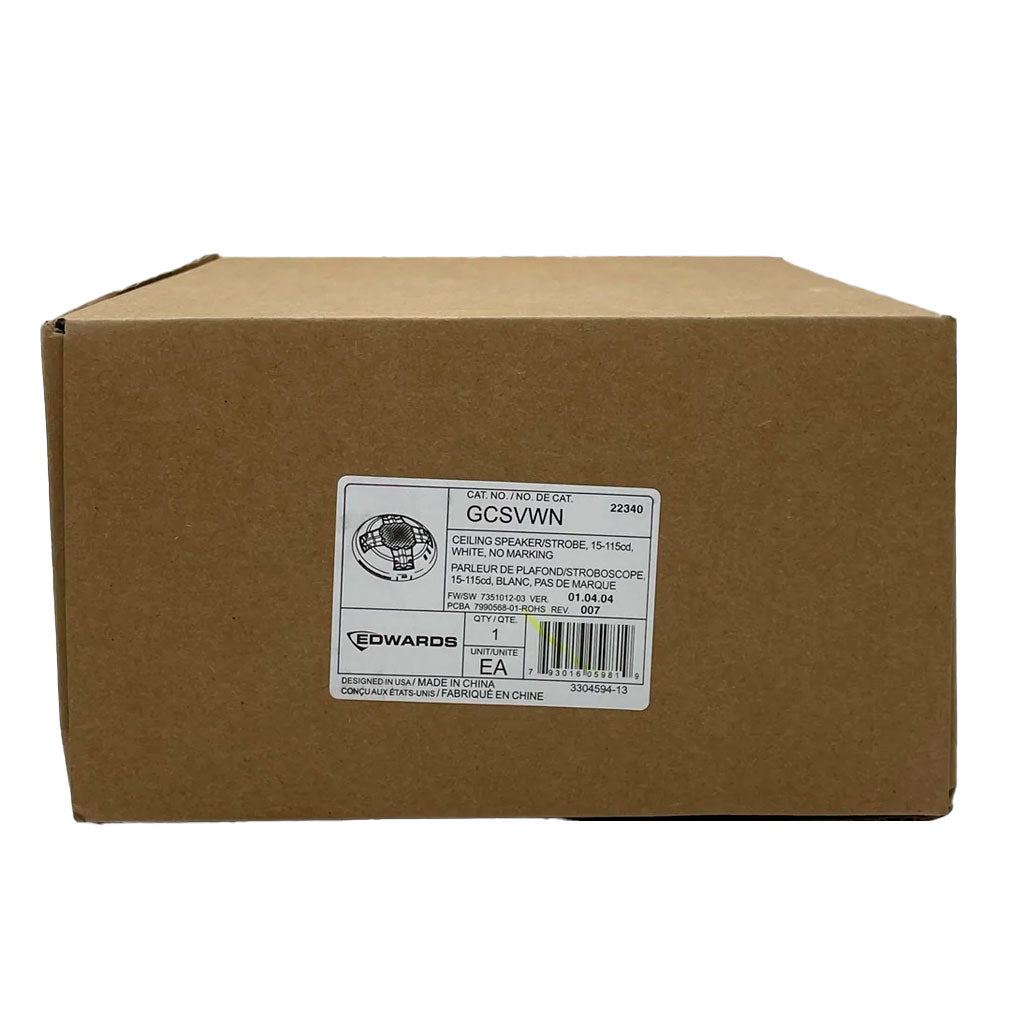 Edwards Genesis LED GCS Series Speaker Strobe with bright alarm light and speaker for fire safety and alert systems.