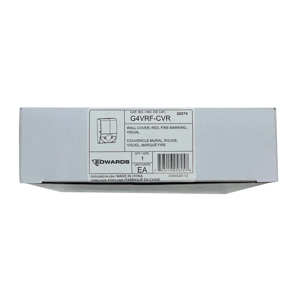 Red Edwards G4VRF-CVR strobe cover for fire alarm strobes, protecting and enhancing the visibility of Edwards brand fire safety equipment.