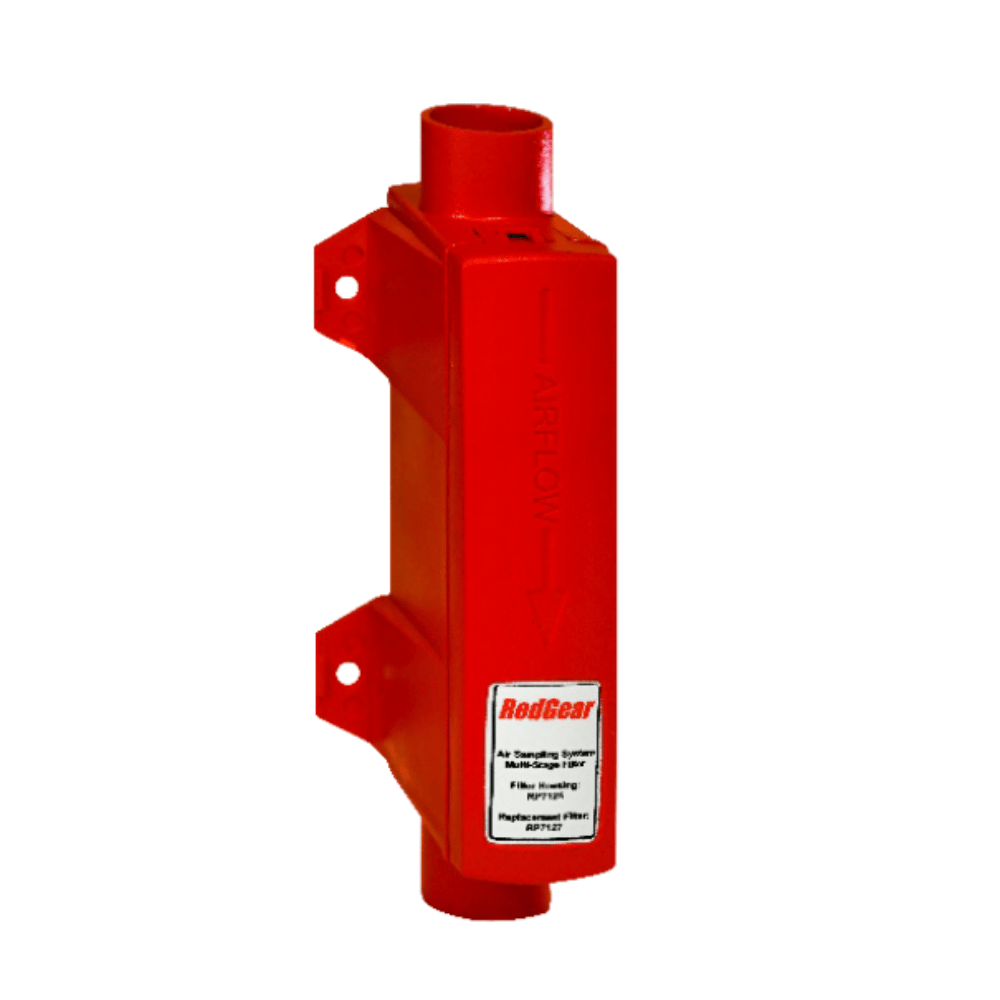 ModuLaser RP7125 3/4-inch inline air filter for fire alarm systems, shown in a close-up view of the filter unit.