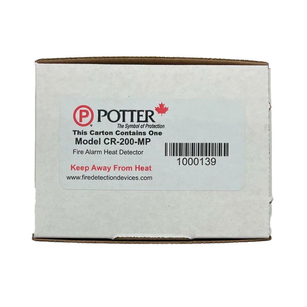 Potter CR-200MP Thermoflex MP Series dual-action heat detector for fire safety, mounted on a ceiling with wiring visible.