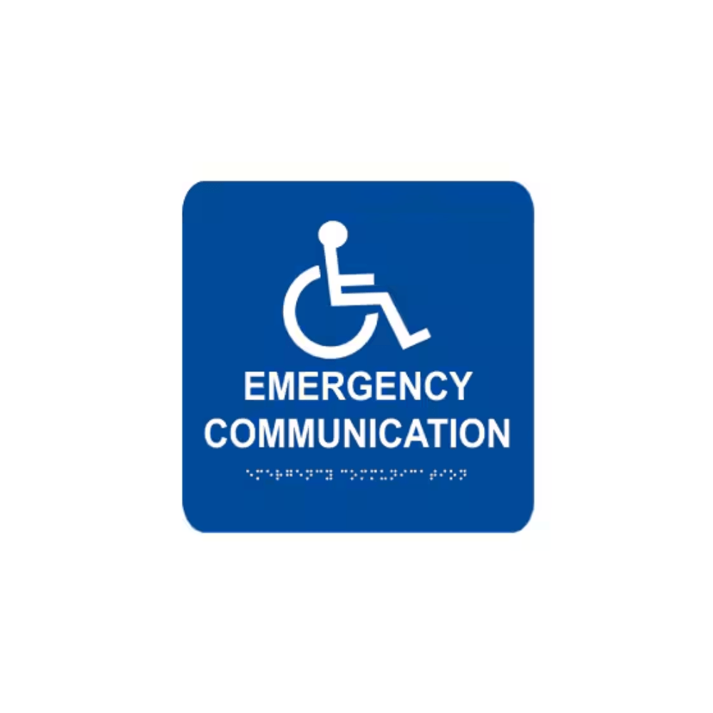 Rath Communications 7087 emergency communication sign with raised lettering, designed for clear visibility and quick recognition.