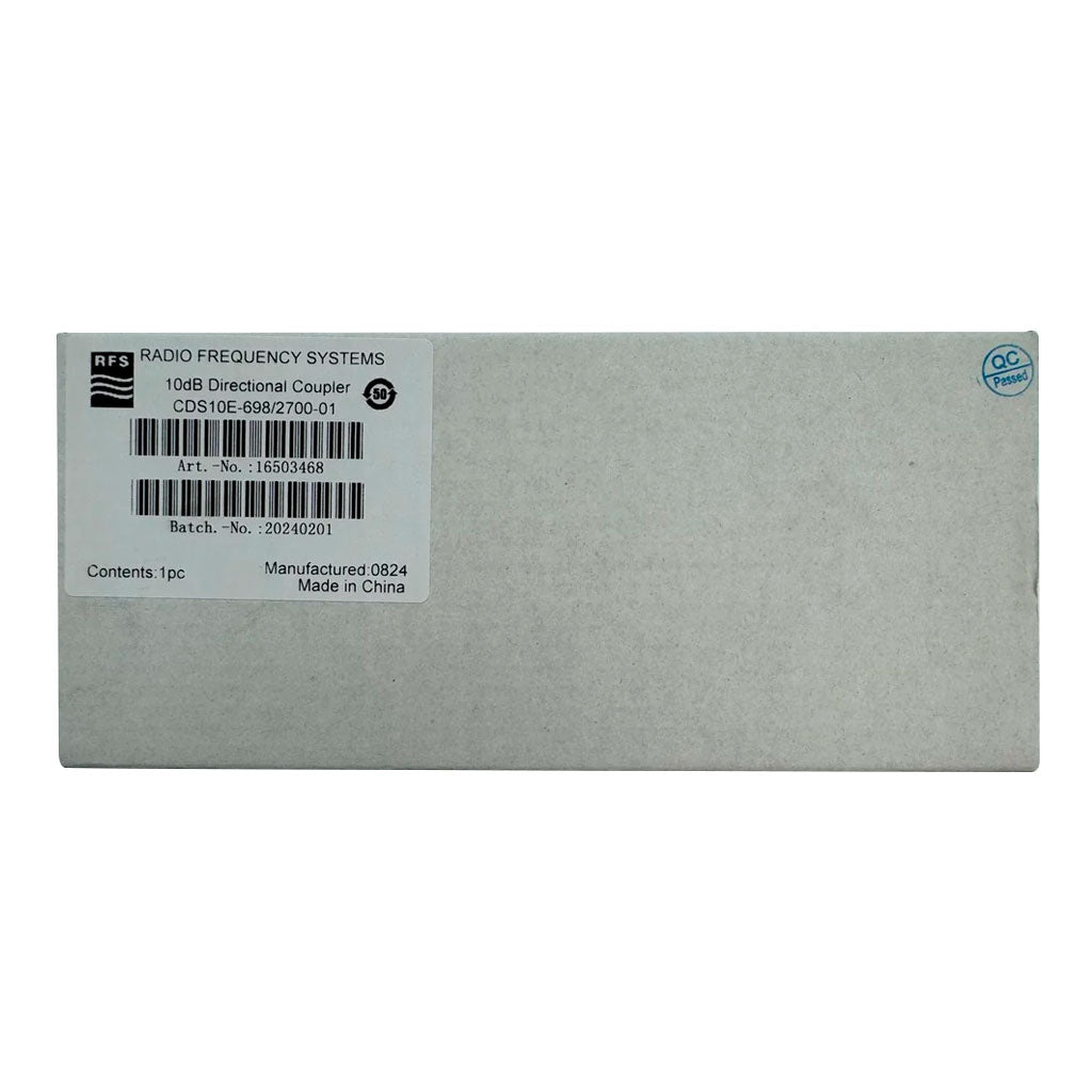 RFS Technologies CDS10E-698/2700-01 10dB directional coupler used in fire alarm systems, with visible ports and labeling.