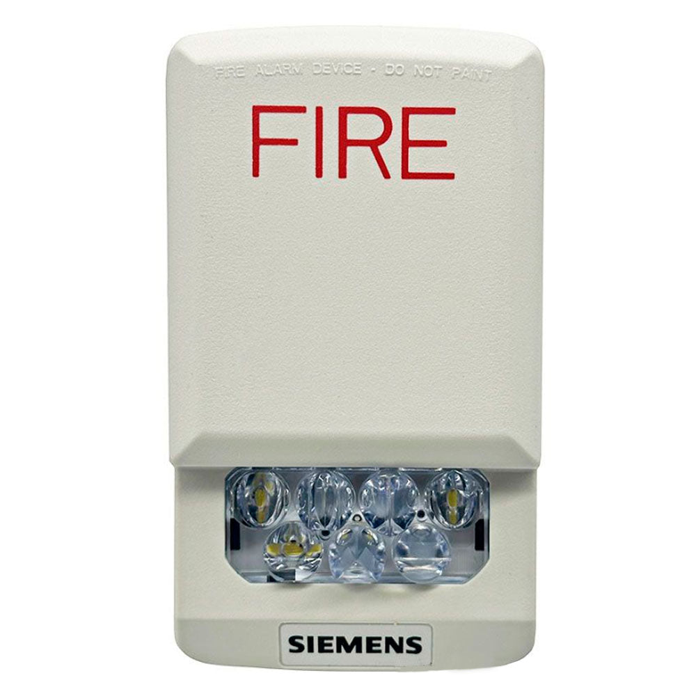Clear Siemens SL2SWW-F wall-mount strobe light, visible with mounting bracket and LED lens for safety signaling.