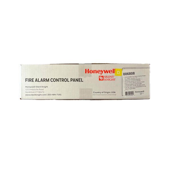 Silent Knight 6808 fire alarm control panel with 198-point capacity, black control panel with display and control buttons.