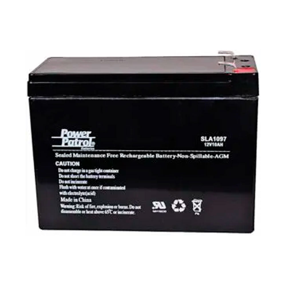 Simplex 2081-9274 12V 10Ah battery showing terminals and compact design for power storage.