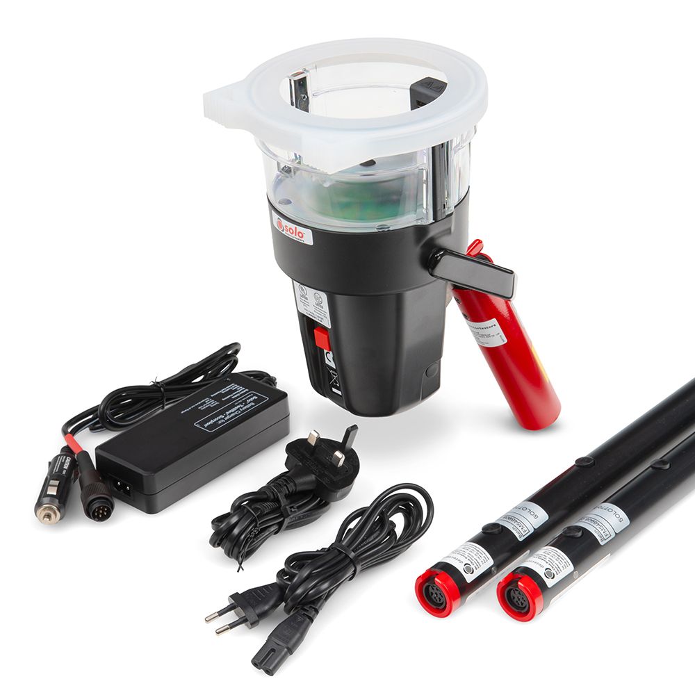 Solo 461 cordless heat detector test kit for fire alarms, featuring handheld testing device with digital display.