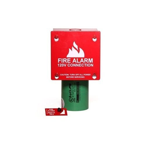 Space Age SSU00468 fire alarm panel with 120V surge protection kit showing circuit components and wiring for safety.