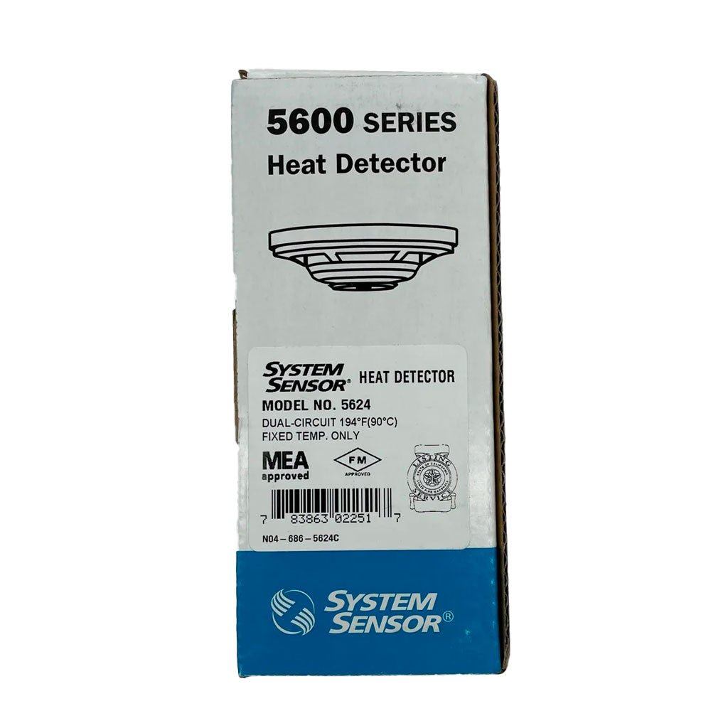 System Sensor 5624 heat detector showing a round, white sensor device for fire alarm systems.