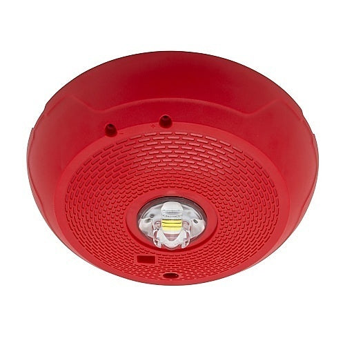 System Sensor SCRLED-P Series ceiling mount strobe with LED, visible in a modern fire alarm system.
