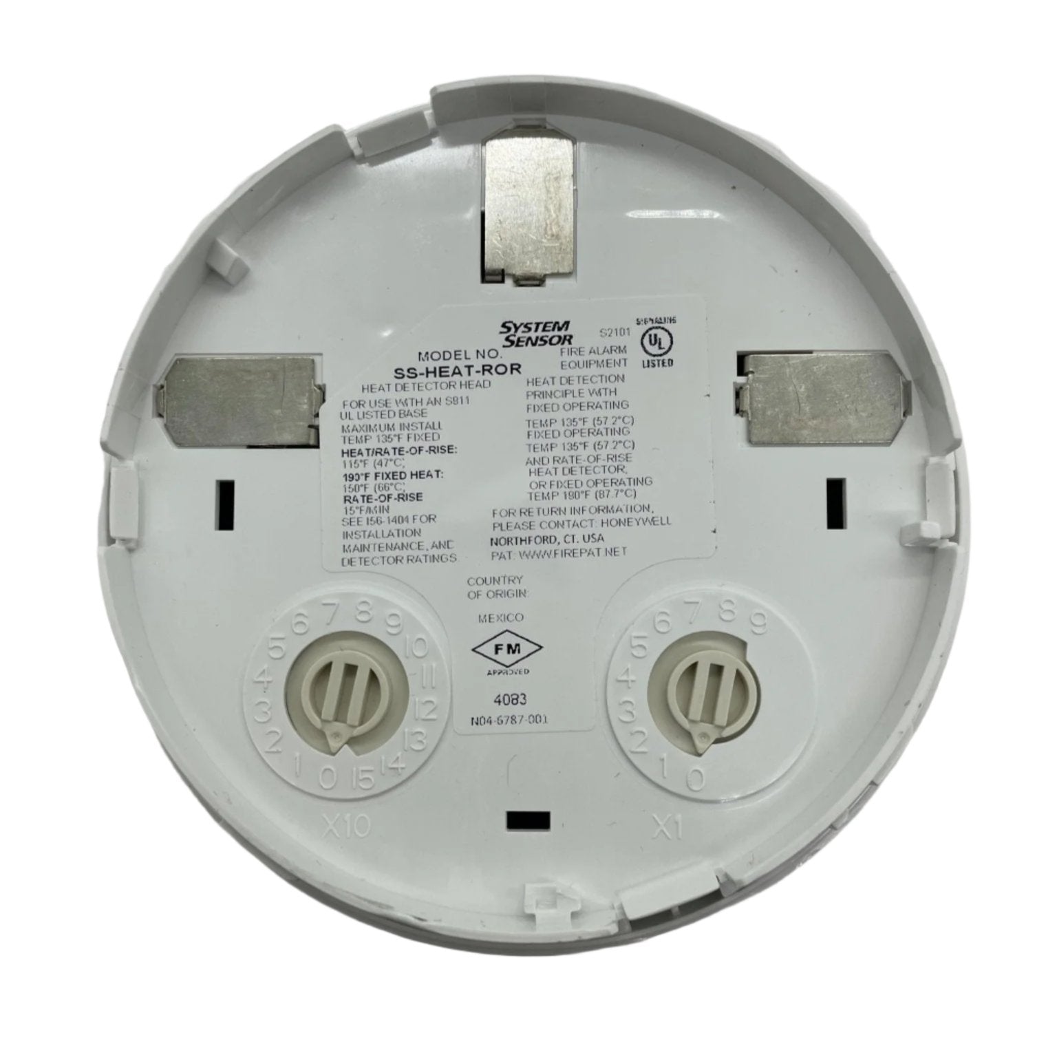 System Sensor SS-HEAT-ROR thermal detector with white casing and mounting bracket, designed for fire and heat detection.
